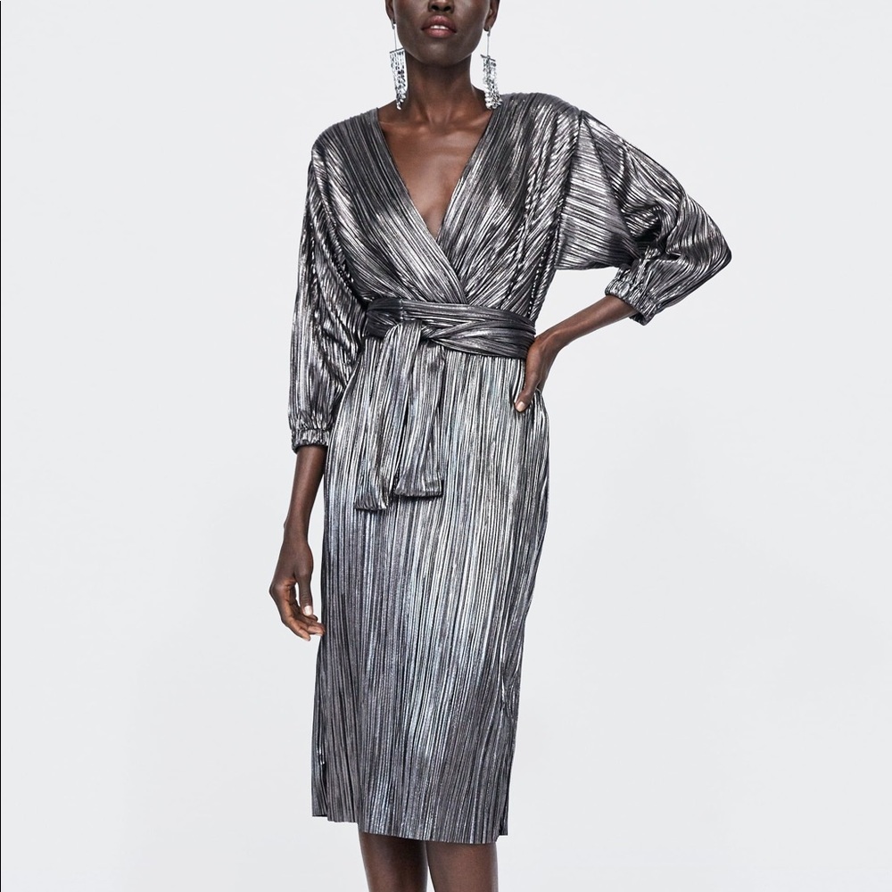 Zara metallic wrap dress